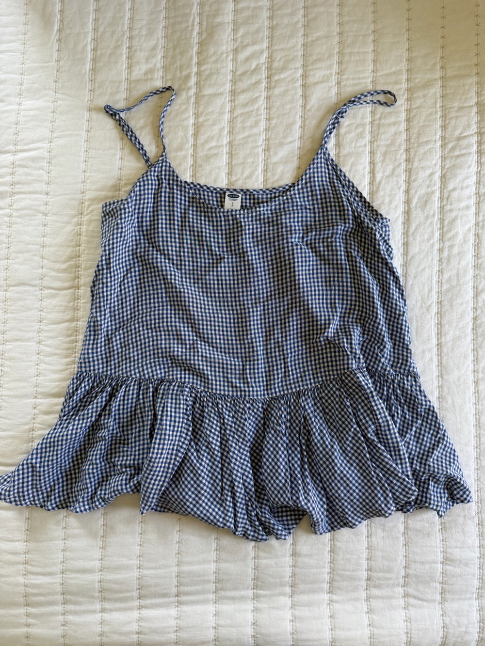 Old Navy Blue and White Gingham Top with Peplum hem